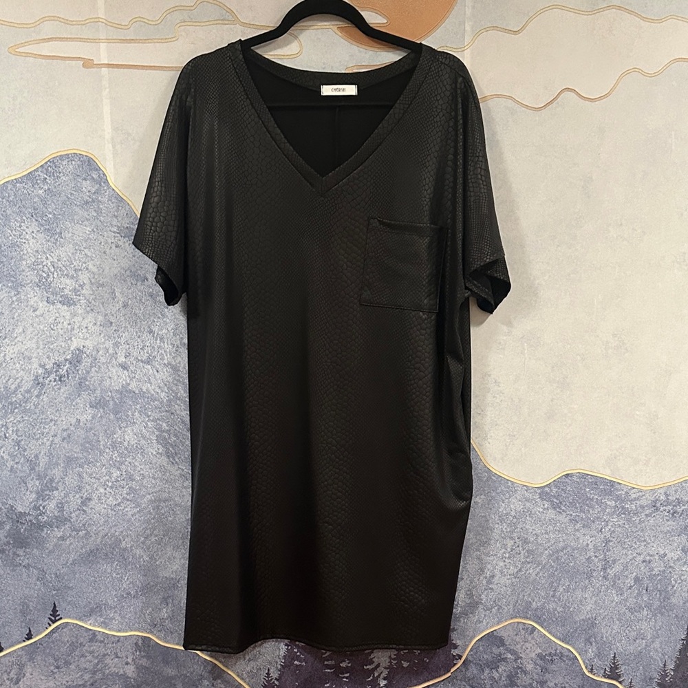 Cherish Black Textured V-Neck Dress